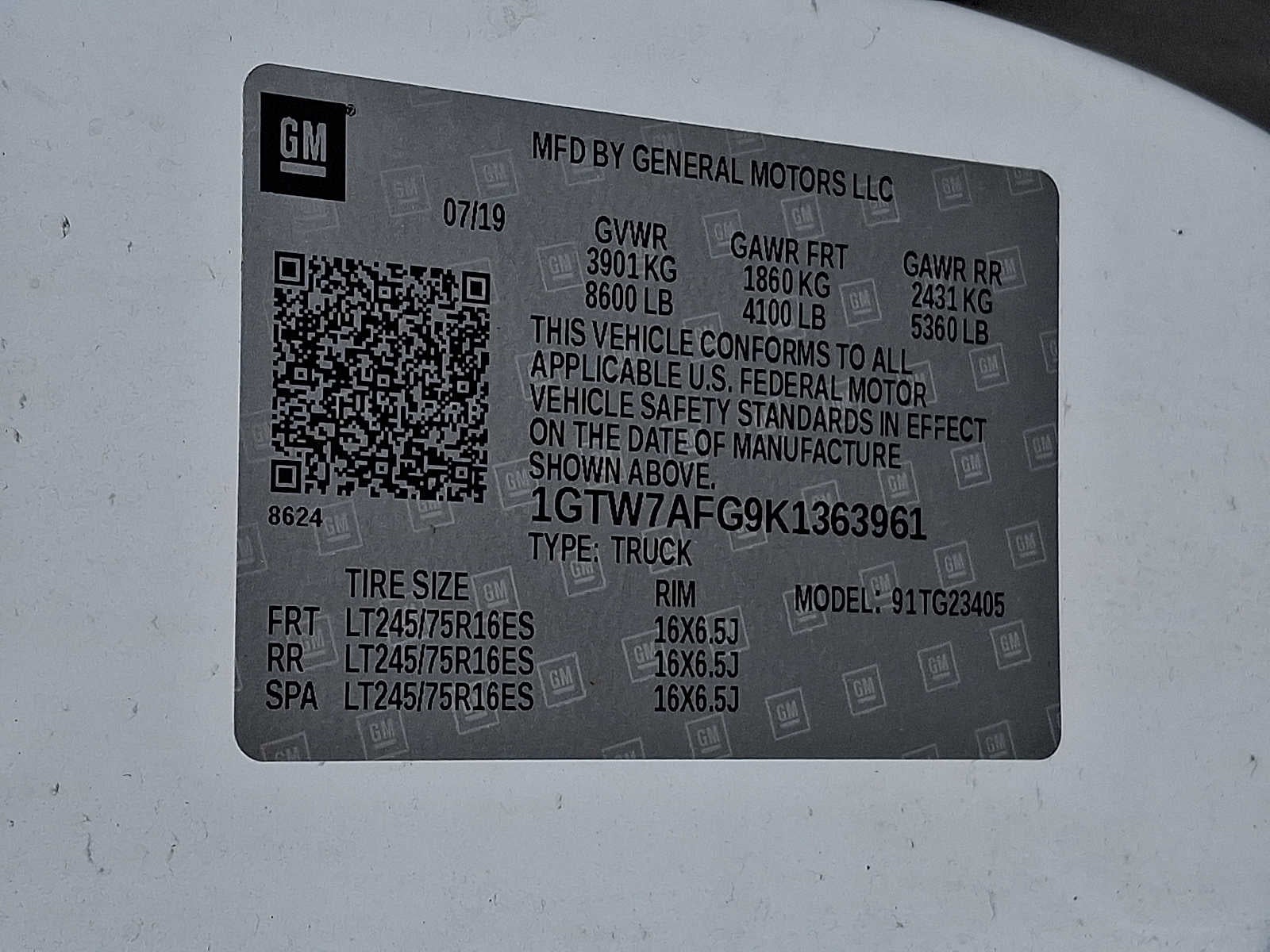 2019 GMC Savana RWD 2500 135