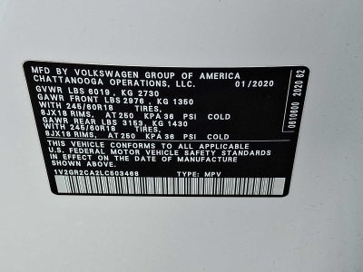 2020 Volkswagen Atlas 3.6L V6 S
