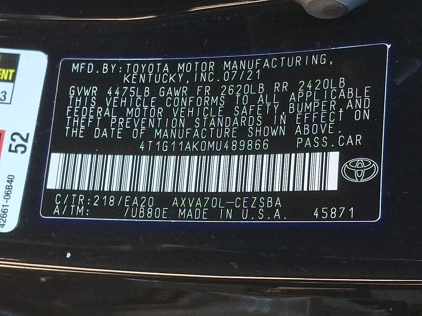 2021 Toyota Camry SE