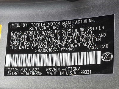 2018 Lexus ES ES 350 FWD