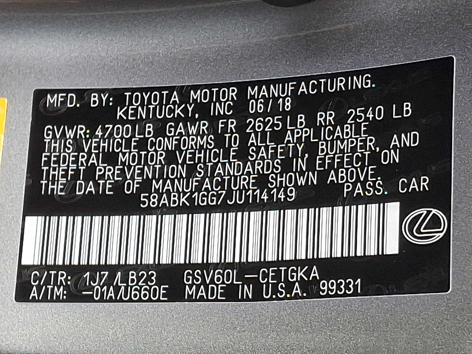 2018 Lexus ES ES 350 FWD