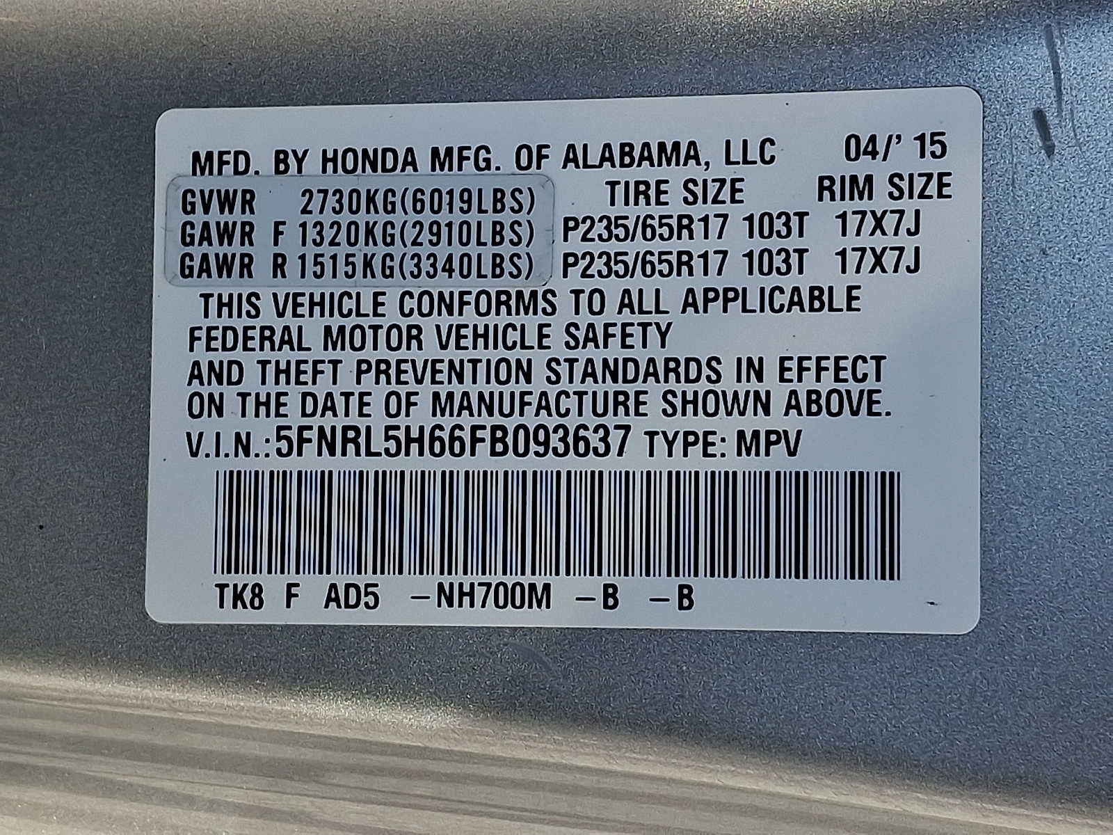 2015 Honda Odyssey EX-L