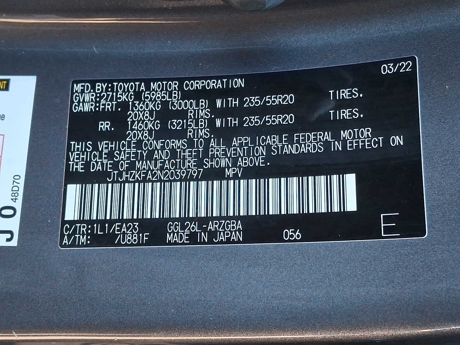 2022 Lexus RX RX 350L AWD