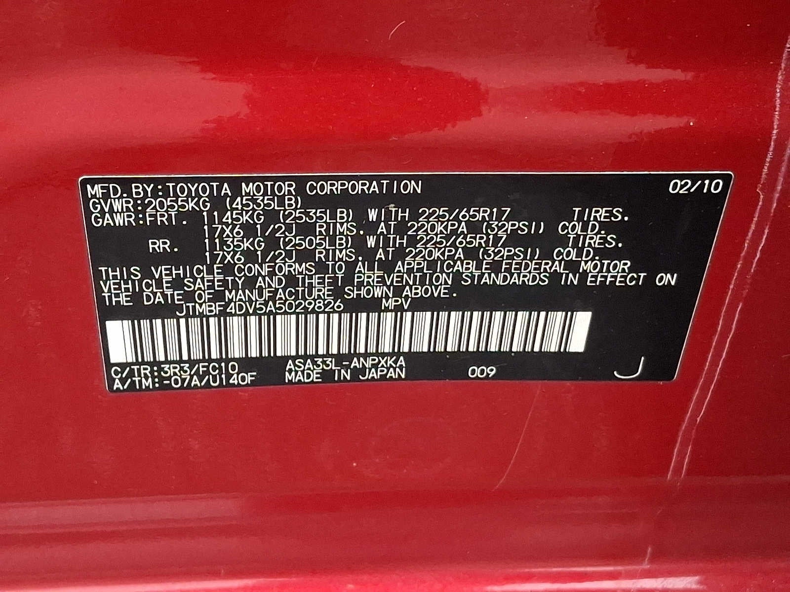 2010 Toyota RAV4 4WD 4dr 4-cyl 4-Spd AT